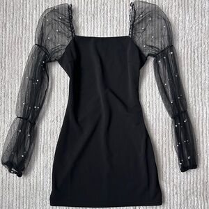 Black Long Sleeve Dress with Pearls on sleeves